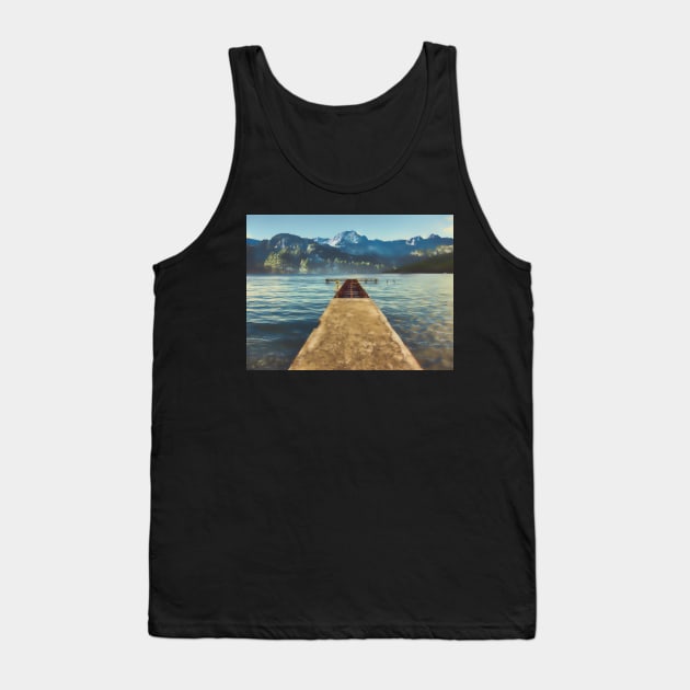 sea jetty and mountain view in winter Tank Top by stuartchard